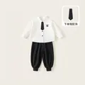 Set camicia bianca con stampa di cucciolo e pantaloni neri per bambino stile coreano - Nero / 110