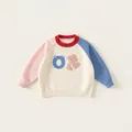 Pull en maille pour enfant avec broderie lettre OK et manches asymétriques - Mélange Beige / 80