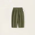 Boys solid military green casual straight pants with elastic waist and large pockets - 80 / Army Green