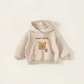 Felpa con cappuccio per bambini color albicocca con ricamo orsetto 3D e sciarpa scozzese - 80 / Albicocca
