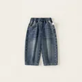 Vintage wash blue denim straight pants for boys with elastic waist and side pocket - 80 / Pre-sale Denim Blue