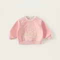Sweat rose pour tout-petits avec broderie bouclée de chiot 3D et des rayures sportives - Rose / 80