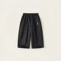 Boys' casual black wide-leg trousers with elastic waist and small bear embroidery detail - 100 / Black