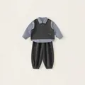 Three-piece boy clothing set with blue plaid shirt, grey vest and matching trousers - 80 / Gray