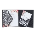 Elegante invito a nozze intagliato al laser con mandala nero e card con motivi floreali - Nero