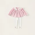 Ensemble deux pièces pour filles avec chemise rose à col claudine et leggings brodés - Rose / 100