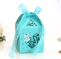 Tiffany blue hollow heart candy box with LOVE text and matching organza ribbon - 50 Pieces / Teal Blue