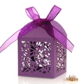 Elegant purple butterfly laser-cut gift box with ribbon for festive party favors - Dark Purple
