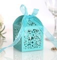 Laser cut hollow wedding candy gift box in tiffany blue with elegant silk ribbon bow - Tiffany Blue
