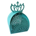 Teal hollow lace favor box with crown top for weddings and parties in laser cut cardstock - Tiffany Blue