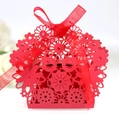 Exquisite red hollow flower candy box with matching ribbon for wedding favors - Pearlescent Red