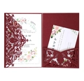 Elegant laser-cut burgundy wedding invitation set with watercolor floral design - Dark Red