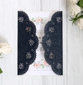 Inviti matrimonio blu navy glitter tagliati al laser con motivi floreali a rose - Blu Scuro Glitter