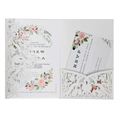 Elegant white laser-cut floral wedding invitation set with watercolor flower inserts - White