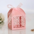 Elegant pink laser-cut gift box with floral patterns and a matching organza ribbon bow - Pink