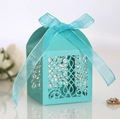 Elegant Tiffany blue laser-cut candy gift box with European vine patterns and ribbon - Tiffany Blue