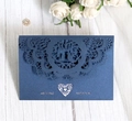 Navy blue laser-cut wedding invitation with pearl finish and lace patterns - Dark Blue