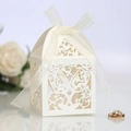 Laser cut white hollow favor box with champagne glass pattern and white ribbon - Ivory