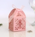 Pink laser-cut candy box with cross pattern and chiffon ribbon for wedding parties - Pink