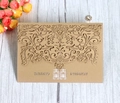 Detailed laser-cut wedding invitation featuring hollow floral patterns and Xi character - Beige Gold