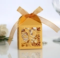 Elegante scatola per caramelle rosa oro tagliata al laser con nastro in organza - Oro