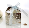 Caja de regalo plateada cortada con láser con motivo floral y lazo de satén azul claro - Plata Reflectante