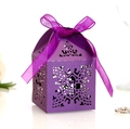 Elegant purple hollow laser cut gift box with decorative silk ribbon and bow - Dark Purple