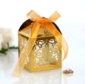 Boîte cadeau dorée découpée au laser avec ruban orange et motifs géométriques élégants - Or Réfléchissant