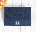 Detailed laser cut dark blue wedding invitation card with silver foil Double Happiness logo - Dark Blue