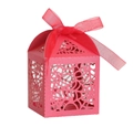 Laser cut red wedding favor box with hollow pattern and red organza ribbon bow - Pearlescent Red