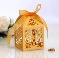 Elegant gold laser-cut favor box with vine pattern and sheer ribbon for weddings - Gold