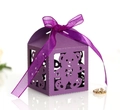 Scatola regalo viola traforata a forma di orso con nastro decorativo in seta e fiocco - Viola scuro