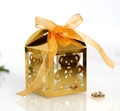 Scatola per caramelle a forma di orso dorata con nastro di organza arancione - Oro Riflettente