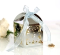 Scatola regalo orsetto traforata argento con nastro azzurro per baby shower - Argento Riflettente