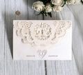 Elegant ivory laser-cut wedding invitation featuring lace details and birds motif - Ivory