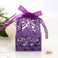Elegant purple laser-cut wedding favor box featuring bride and groom silhouette and ribbon - Dark Purple