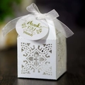 Laser cut white paper gift box with hollow cross design, ribbon and thank you tag - White with Tags