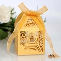 Scatola per bomboniere Torre Eiffel dorata tagliata al laser con elegante nastro - Oro
