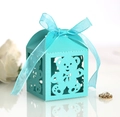 Scatola regalo orsetto intagliata al laser blu tiffany con fiocco decorativo in seta - Blu Tiffany
