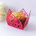 Red laser-cut hollow lace paper chocolate wrapper for elegant wedding candy packaging - Red