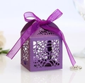 Elegant purple laser-cut Halloween spider web candy box with a silk ribbon bow - Dark Purple