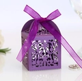 Elegant purple laser-cut hollow lace candy gift box with a matching silk ribbon bow - Dark Purple