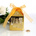 Scatola porta confetti dorata a forma di Torre Eiffel con nastro di organza - Oro Riflettente