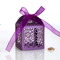 Deep purple laser cut gift box with floral pattern and matching silk ribbon bow - Dark Purple