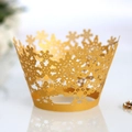 Golden laser-cut snowflake cupcake wrappers with elegant hollow patterns for weddings - 5*5*8CM / Gold Yellow