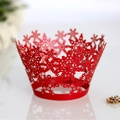 Elegant red laser-cut snowflake crown cupcake wrapper for Christmas and winter parties - 5*5*8CM / Pearlescent Red