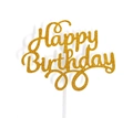 Détail de la décoration de gâteau Happy Birthday découpée au laser avec paillettes dorées - Happy Birthday en Écriture Scénarisée Pailletée (CK-2)