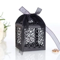 Elegant black laser-cut hollow candy box with matching silk ribbon for wedding gifts - Black Khaki