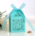 Elegante caja azul cortada con láser en papel perlado y cinta para detalles de boda - Azul Turquesa