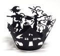 Halloween cupcake wrappers with laser cut black witch and haunted house silhouettes - Black Khaki